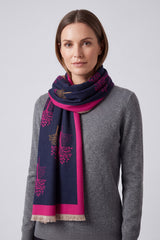 Reversible Tree-Pattern Jacquard Scarf with Soft Drape