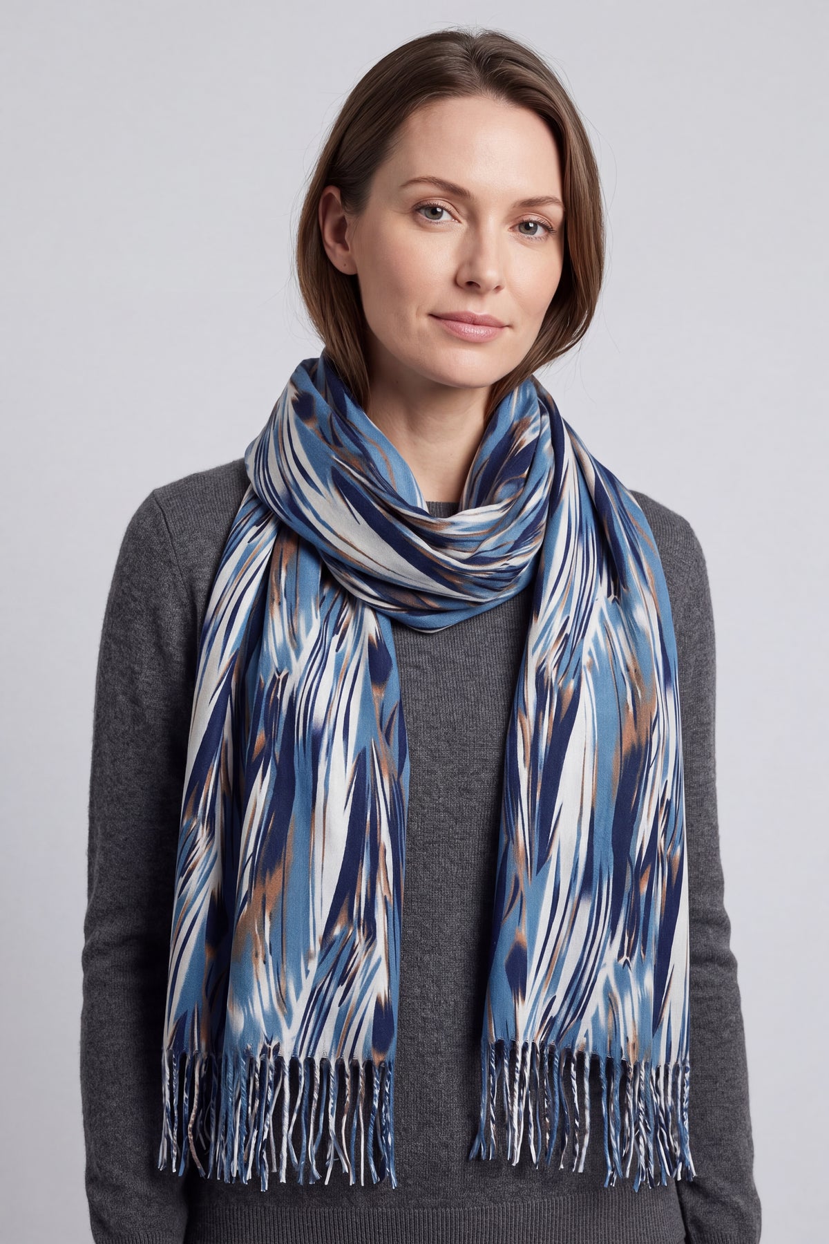 Lightweight Artistic Feather-Inspired Scarf with Fringe Edges