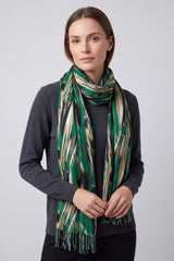 Lightweight Artistic Feather-Inspired Scarf with Fringe Edges