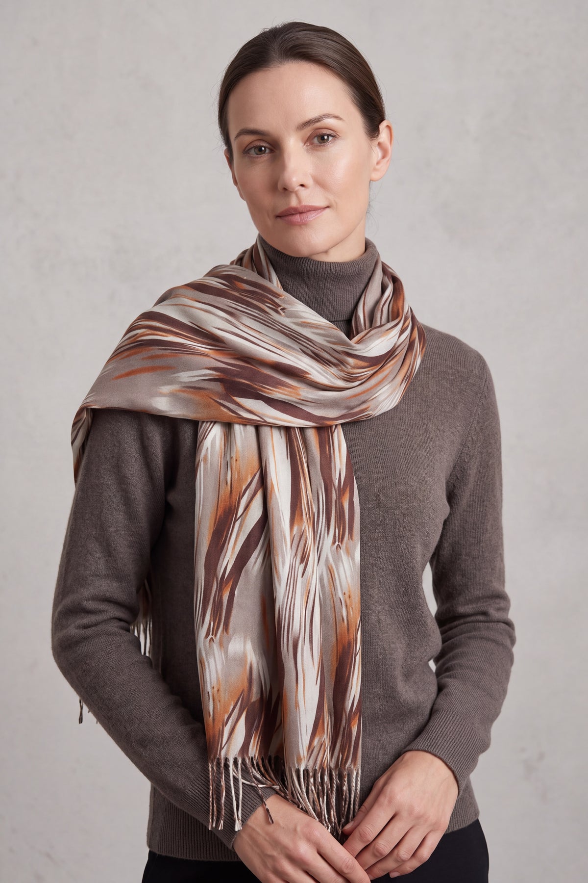 Lightweight Artistic Feather-Inspired Scarf with Fringe Edges