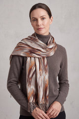 Lightweight Artistic Feather-Inspired Scarf with Fringe Edges