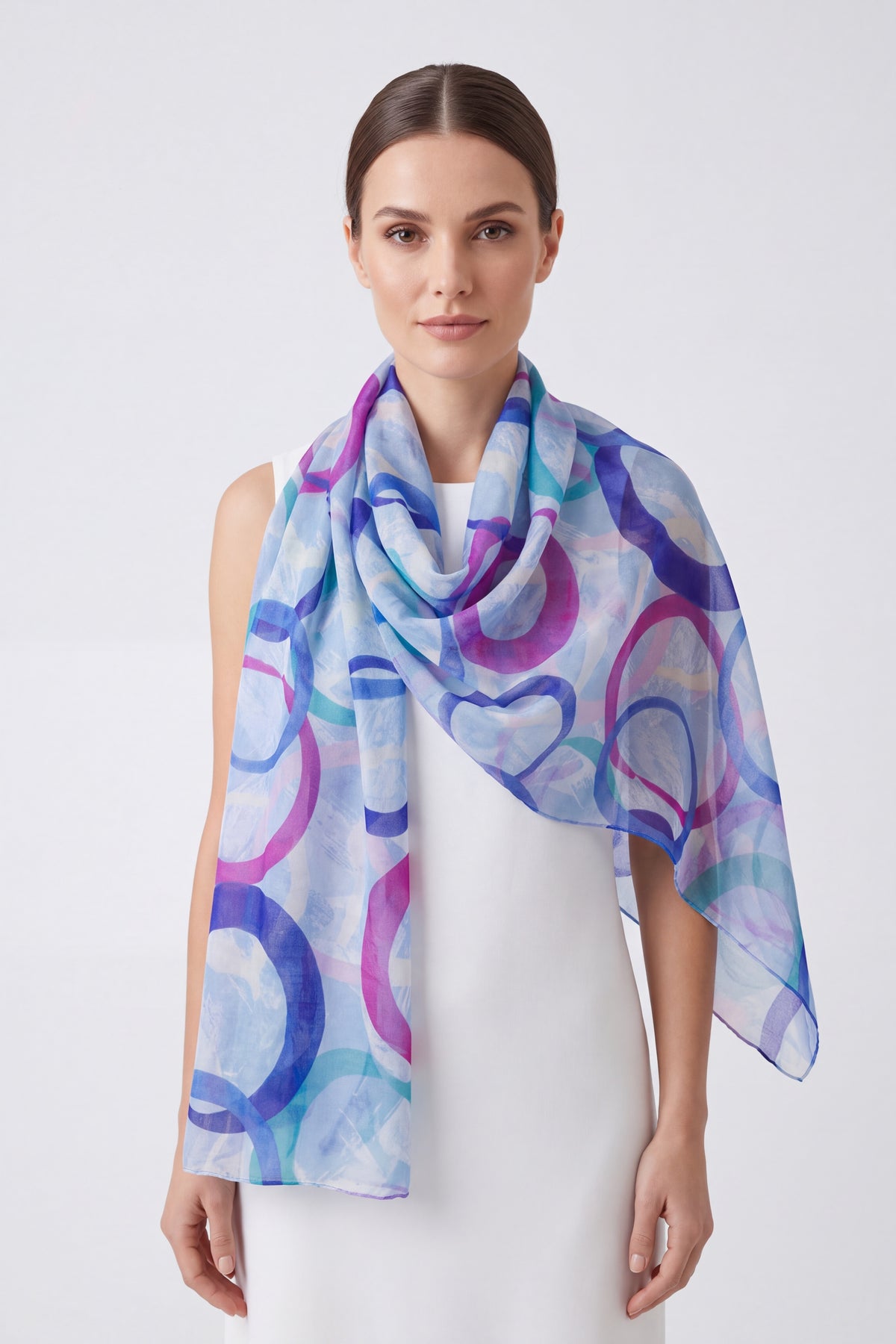 Abstract Circle Print Chiffon Scarf