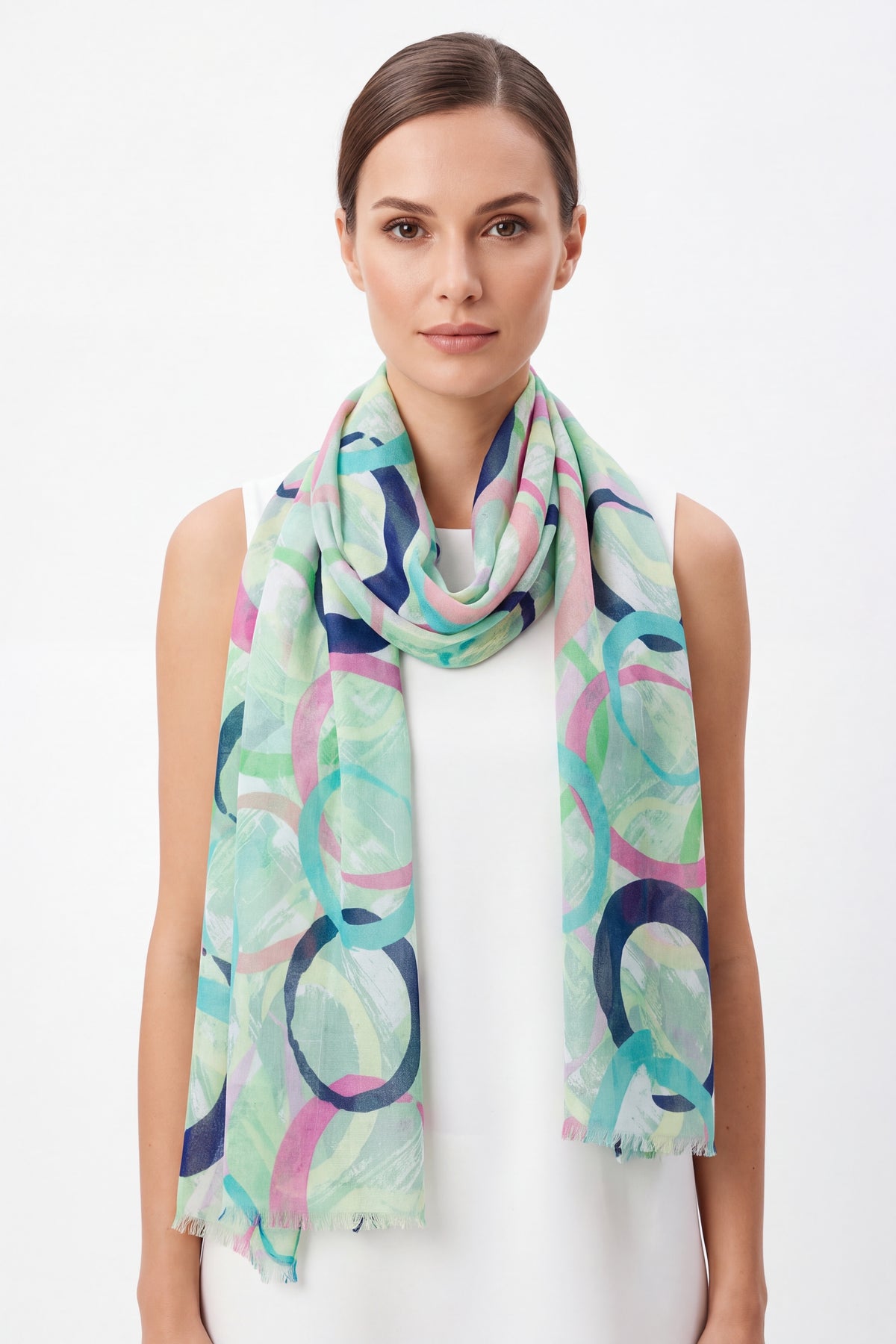 Abstract Circle Print Chiffon Scarf