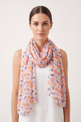 Mixed Cotton Butterfly & Floral Print Chiffon Scarf
