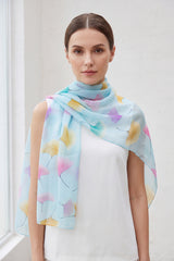 Pastel Ginkgo Leaf Print Chiffon Scarf
