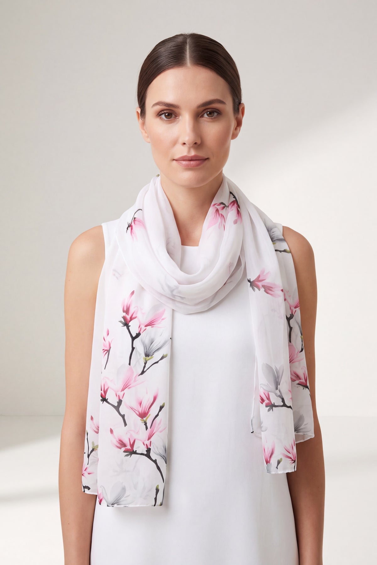 Floral Print Chiffon Scarf