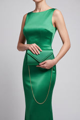 Textured Envelope Clutch Bag with Gold Chain Strap