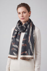 Reversible Feather-Pattern Jacquard Scarf with Soft Drape