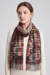 Women's Reversible Floral Check Print Multicolour Fringed Scarf