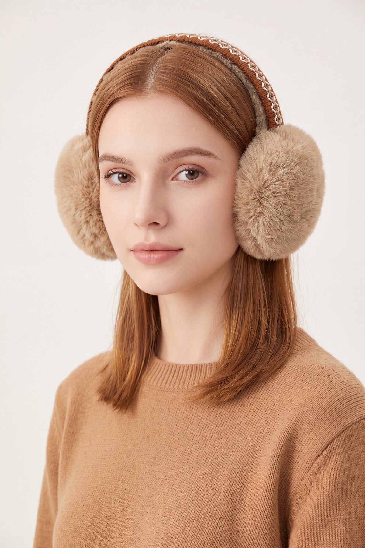 Women's Faux Fur Embroidered Headband Winter Earmuffs