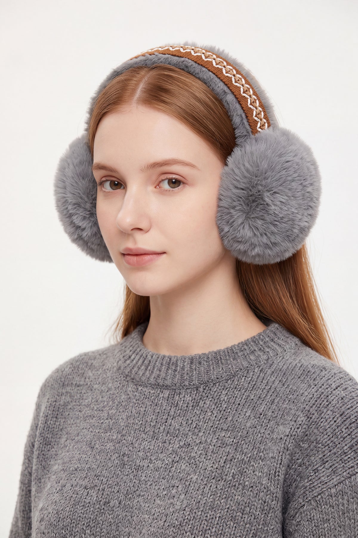 Women's Faux Fur Embroidered Headband Winter Earmuffs