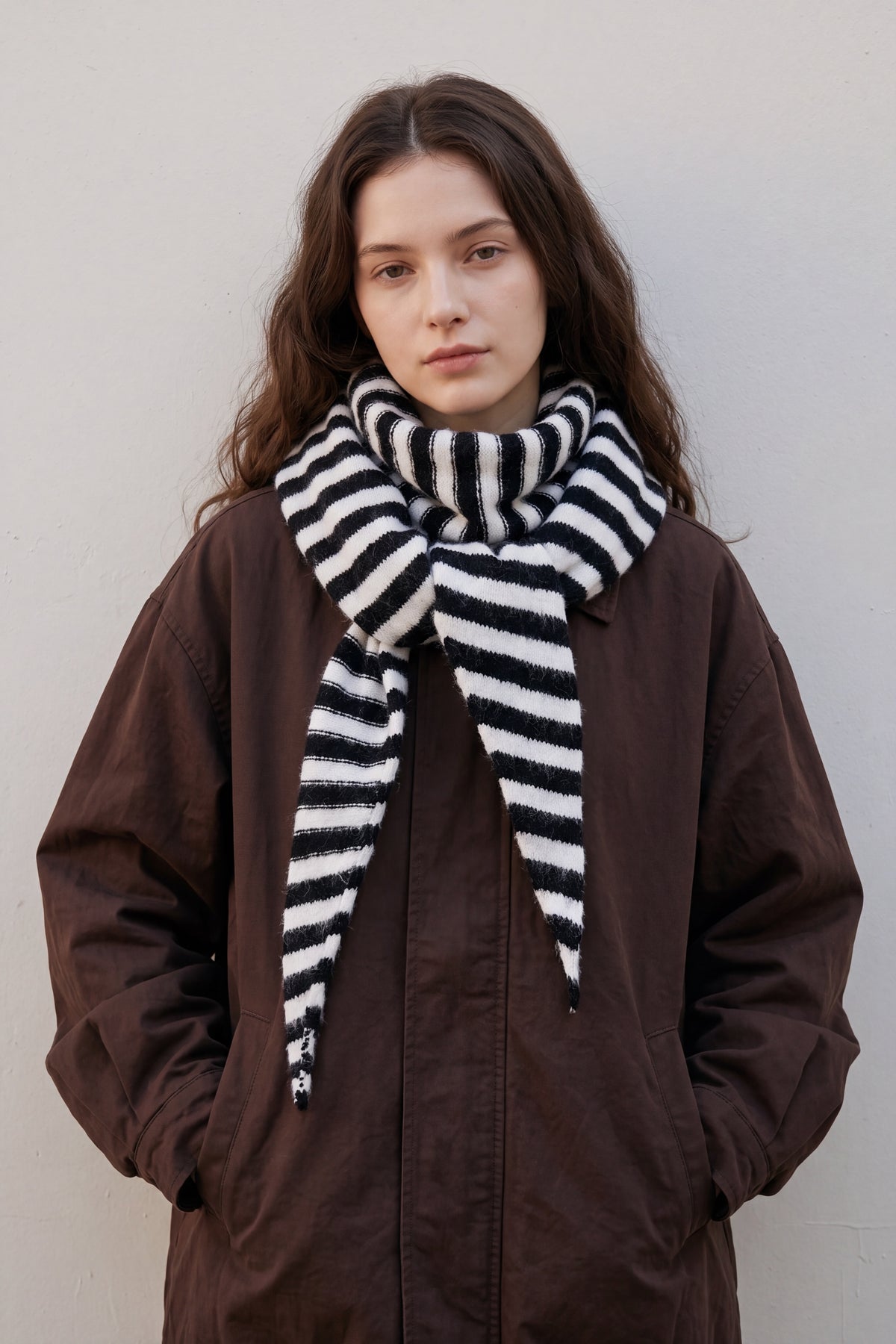 Striped Wool Blend Knitted Triangle Scarf Shawl