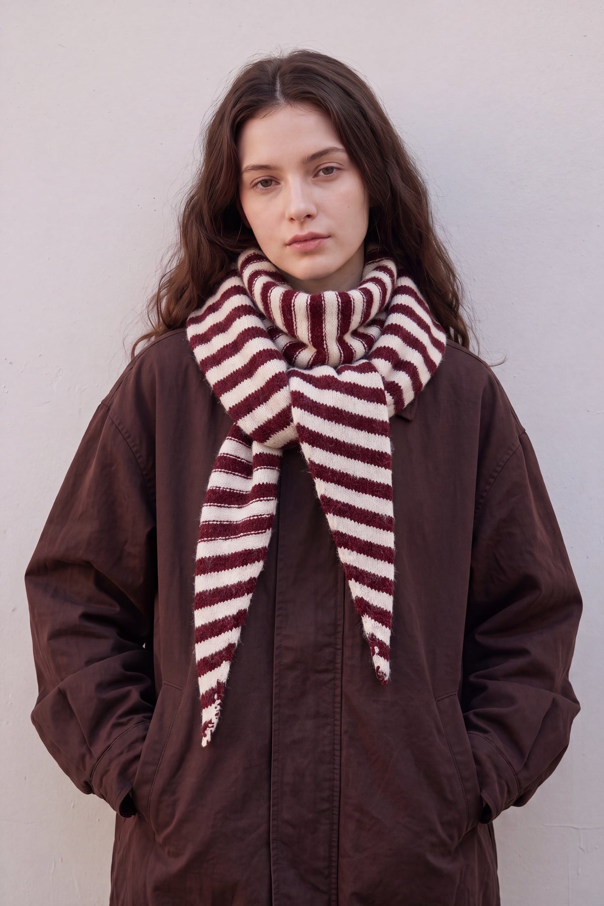 Striped Wool Blend Knitted Triangle Scarf Shawl