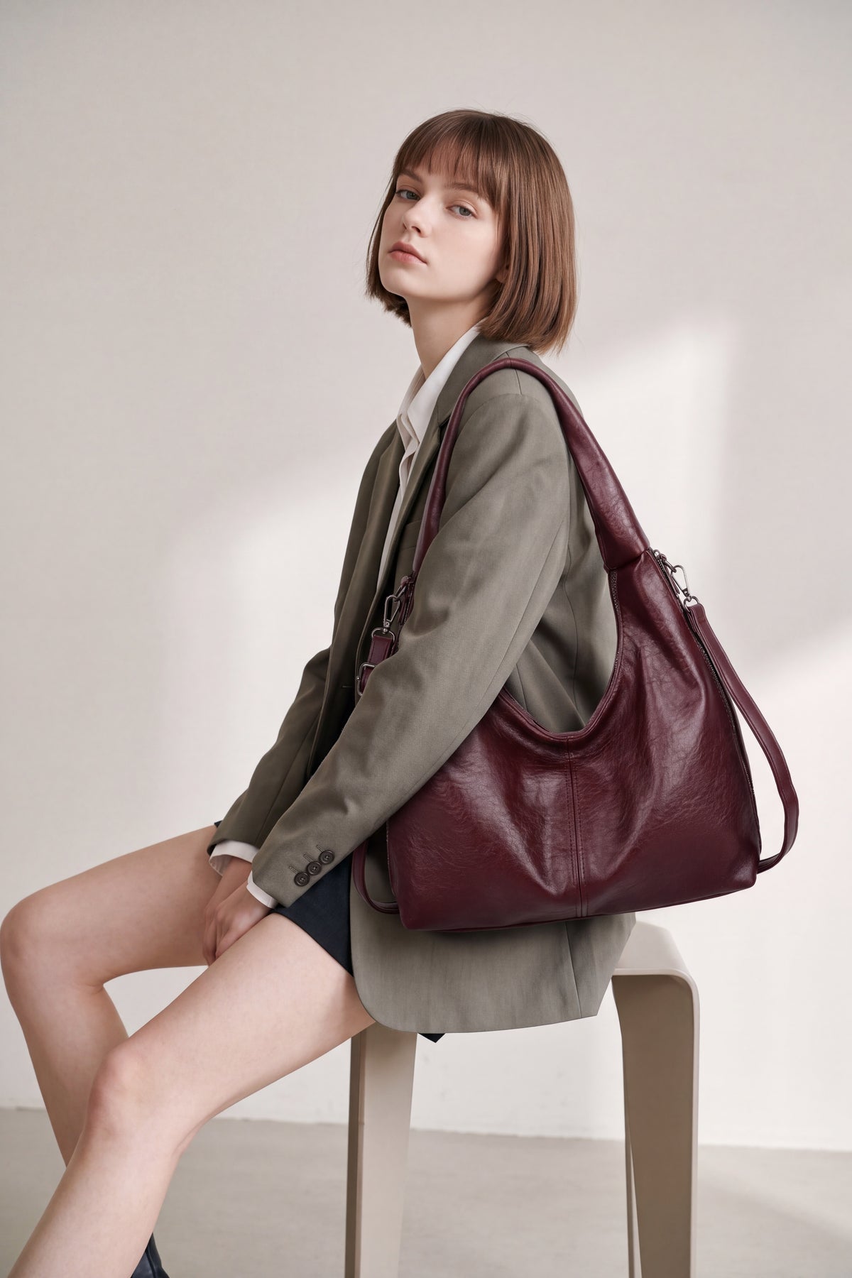 Women’s Classic Soft Hobo Shoulder Bag with Detachable Crossbody Strap