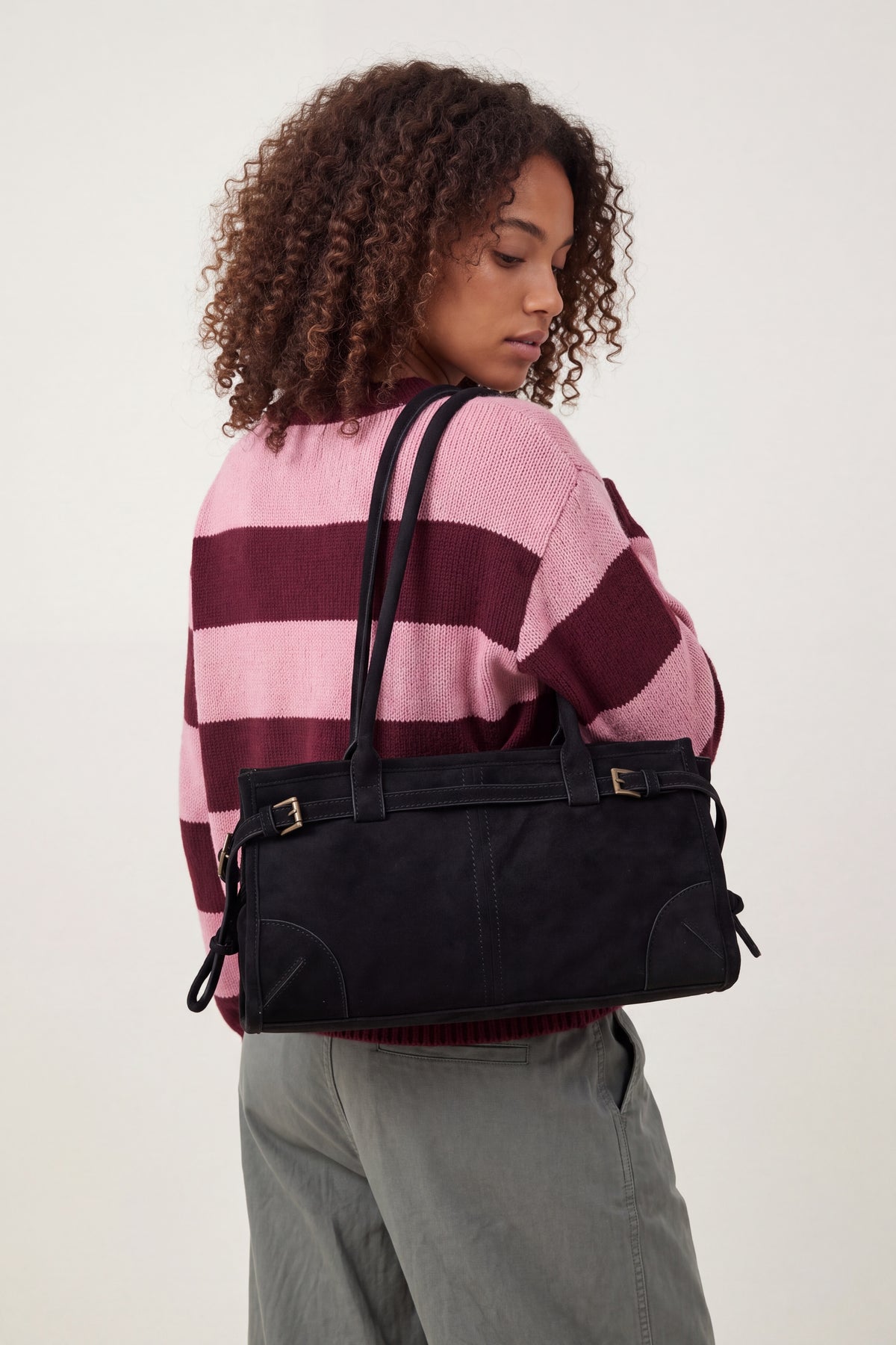 Women’s Vintage Suede-Style Shoulder Bag with Buckle Detail