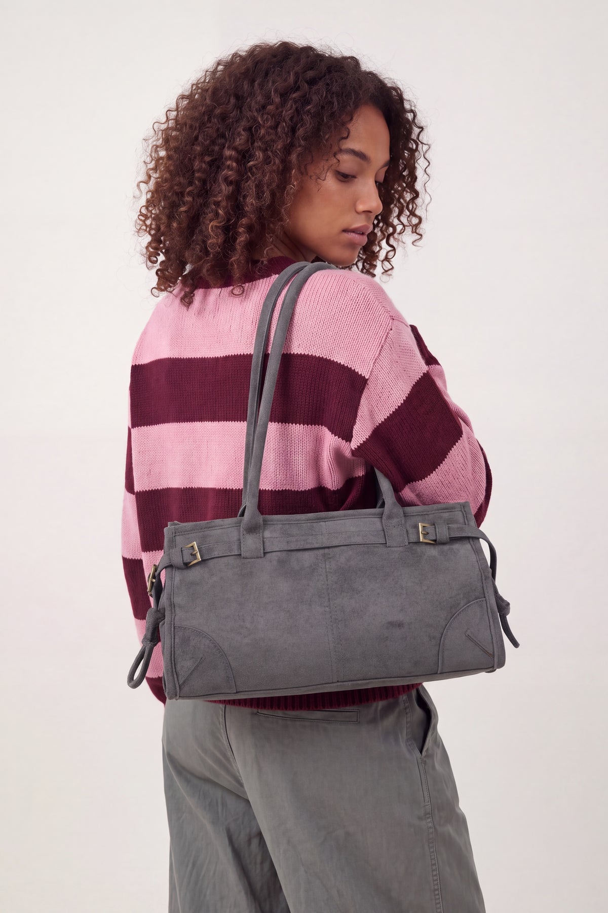 Women’s Vintage Suede-Style Shoulder Bag with Buckle Detail