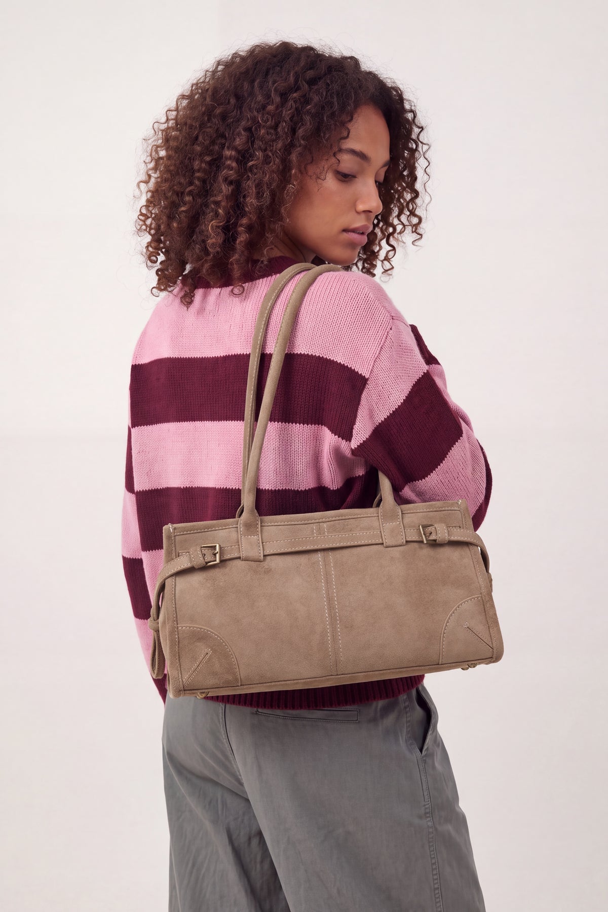 Women’s Vintage Suede-Style Shoulder Bag with Buckle Detail