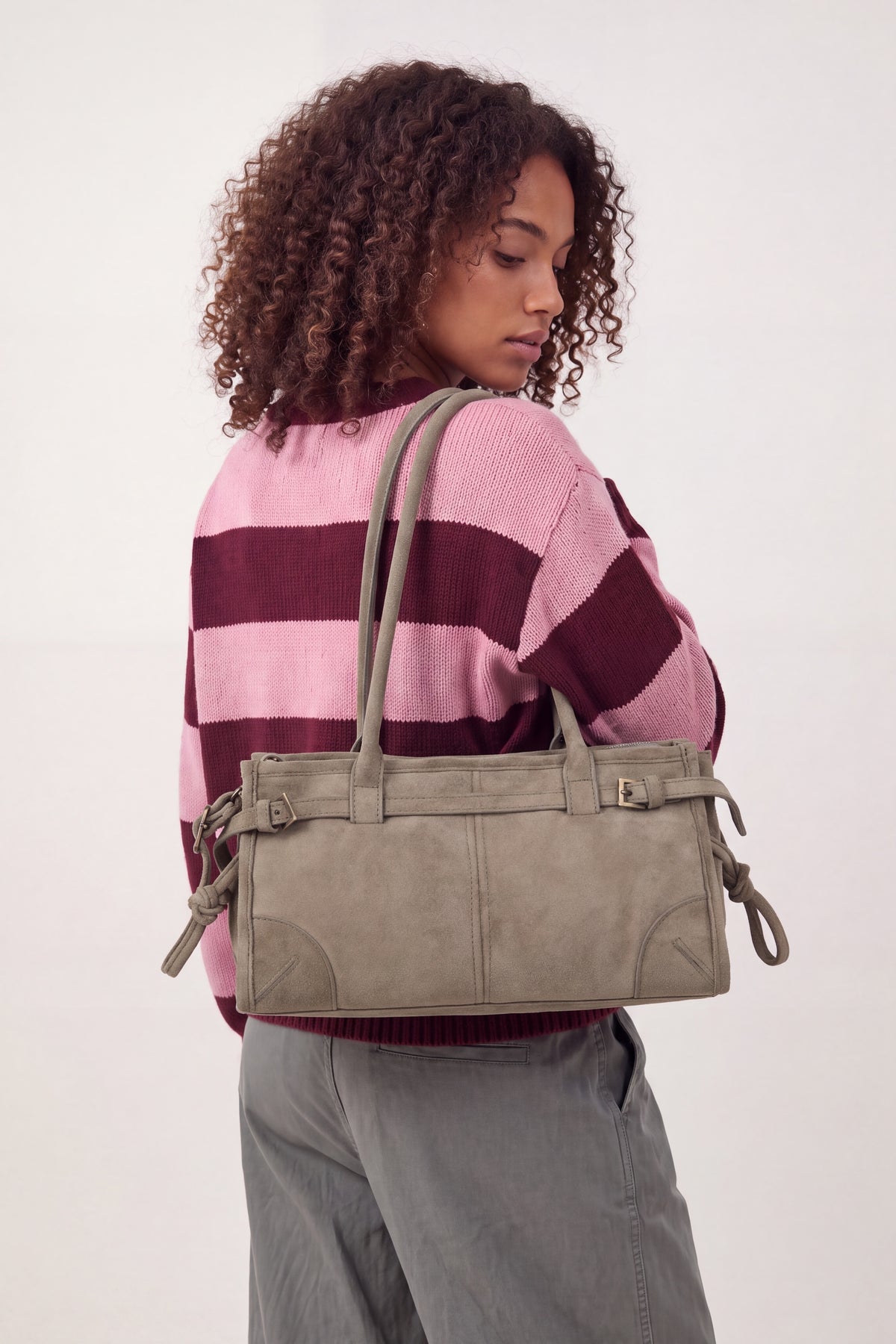 Women’s Vintage Suede-Style Shoulder Bag with Buckle Detail