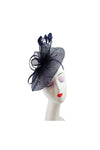 Curled Sinamay Bow Fascinator with Feather Trim Diamonds Navy