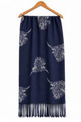 Women’s Highland Cow Print Reversible Scarf with Tassel Fringe