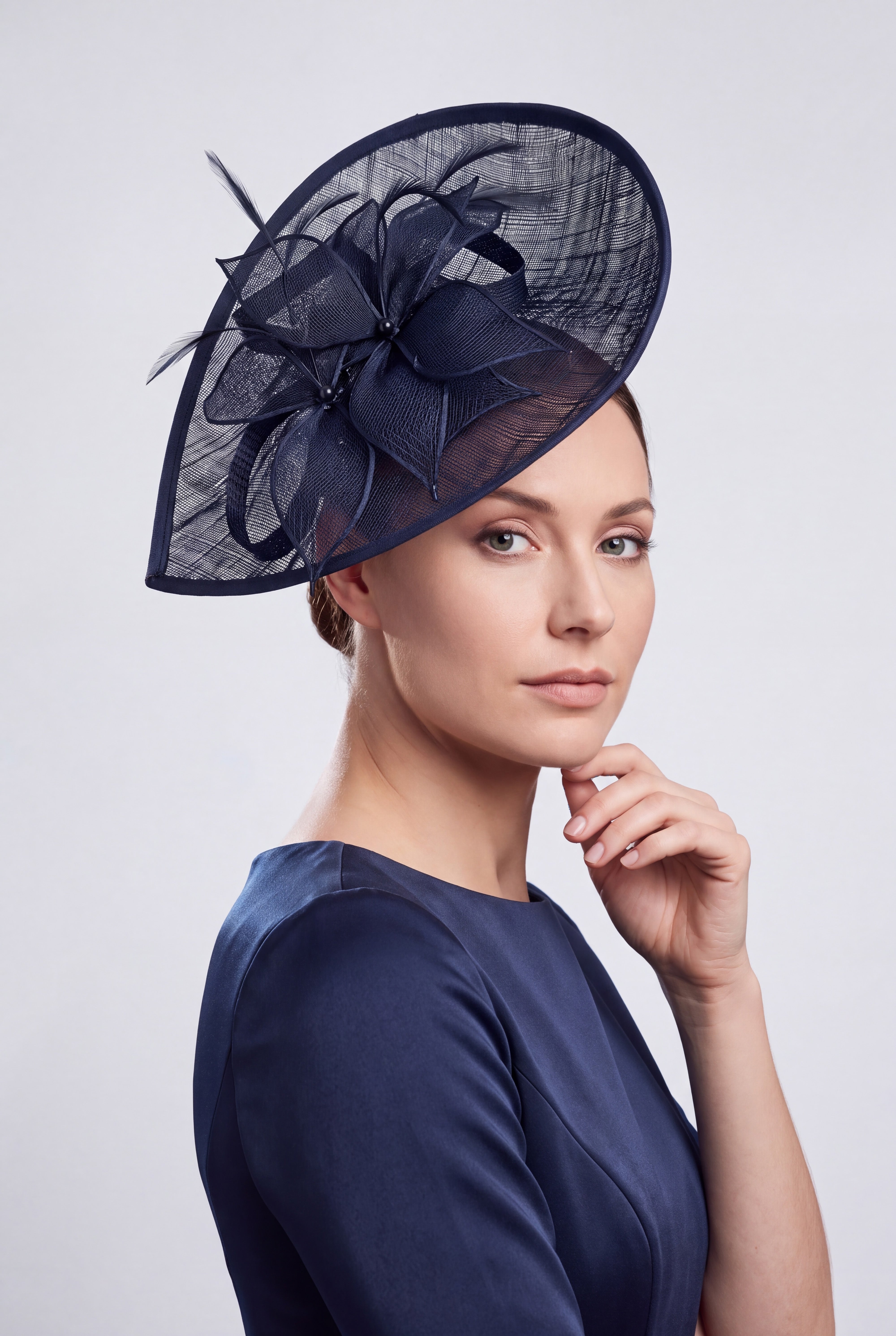 Teardrop Mesh Fascinator with Sculpted Flower Detail