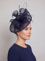 Statement Disc Fascinator with Petunia Flower and Feather Trim