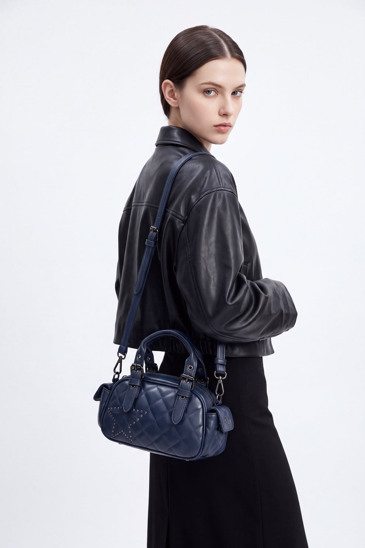 Women’s Quilted Star Stud Mini Handbag with Crossbody Strap