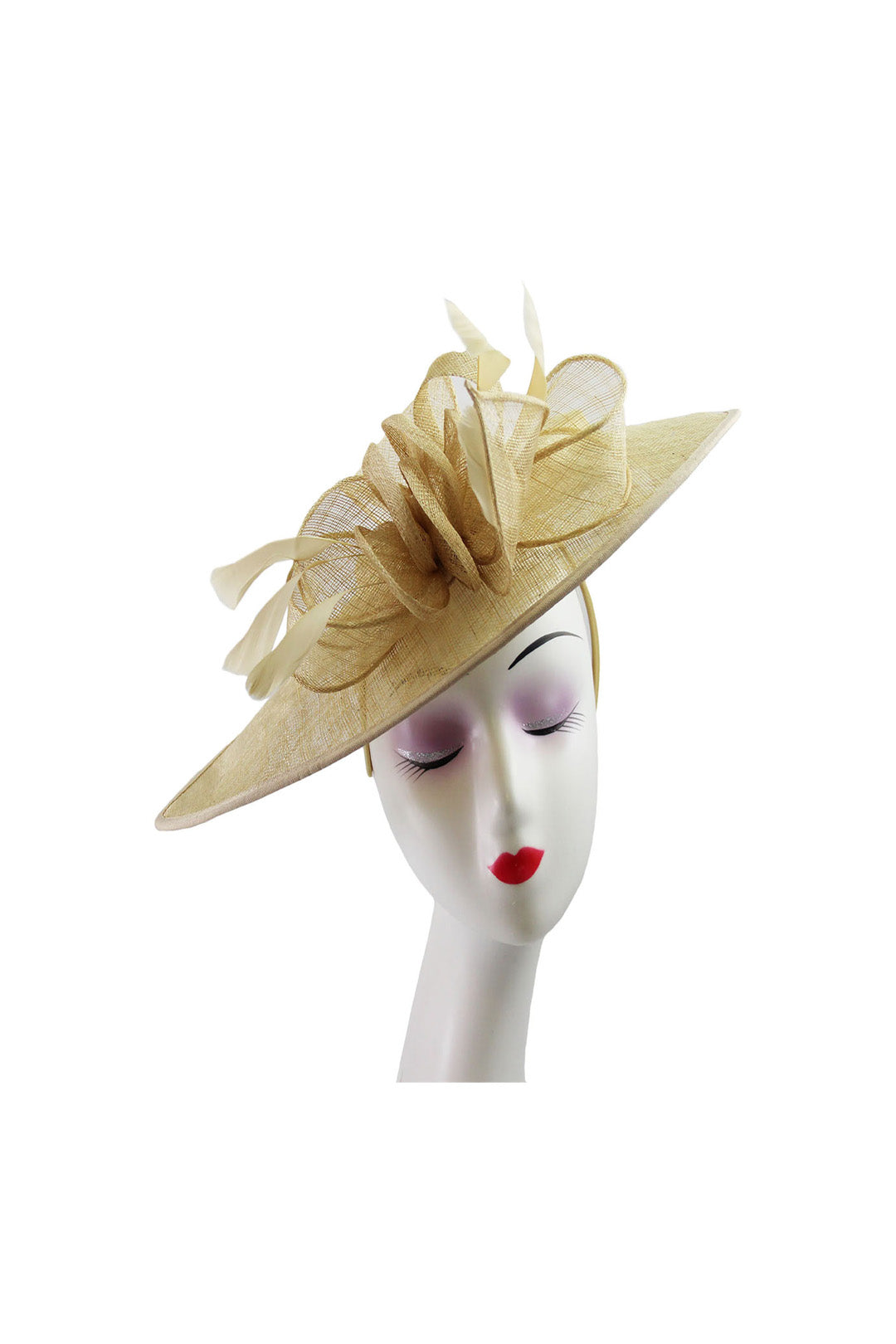 Mesh Disc Fascinator with Bow and Feather Detail Nude
