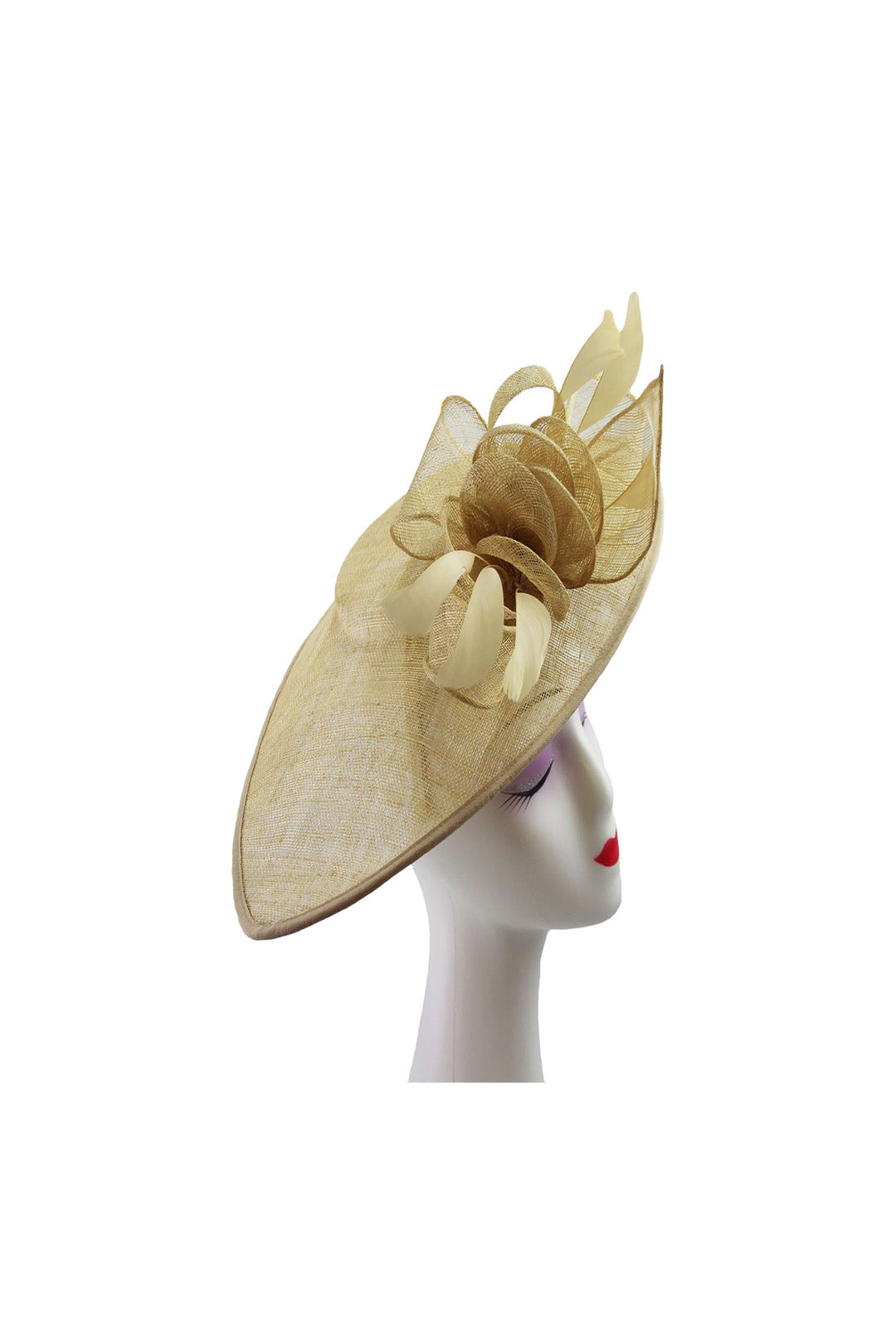 Mesh Disc Fascinator with Bow and Feather Detail Nude