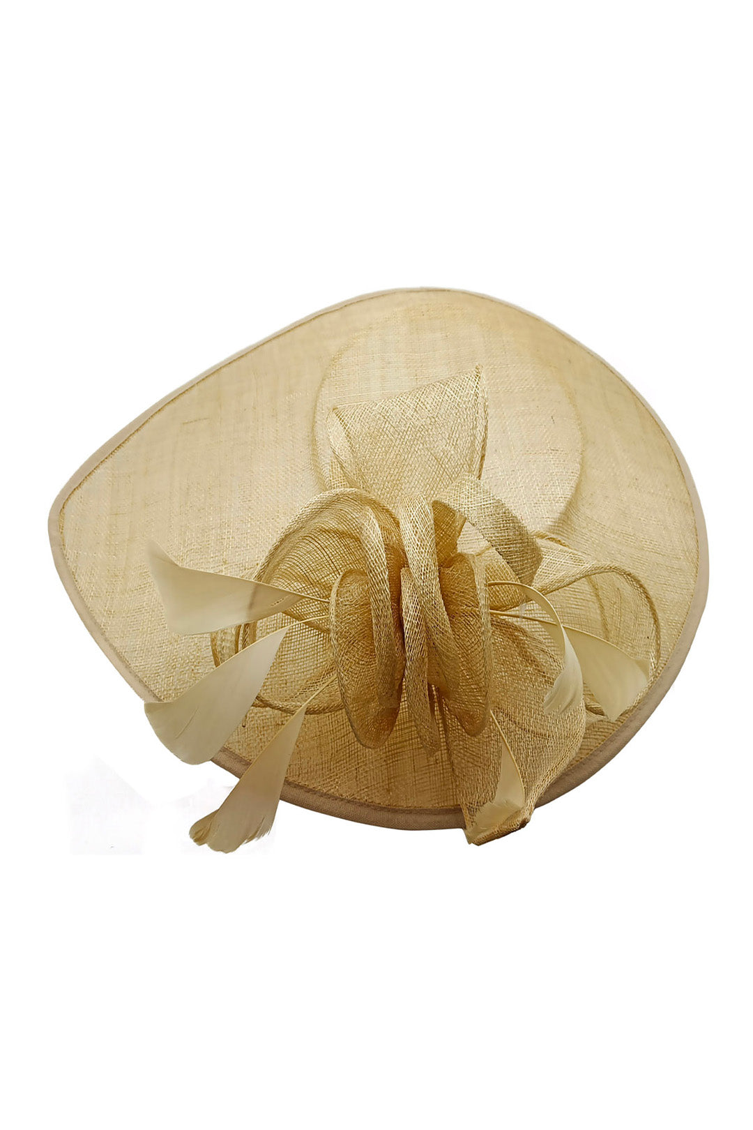 Mesh Disc Fascinator with Bow and Feather Detail Nude