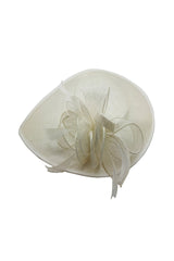 Mesh Disc Fascinator with Bow and Feather Detail Off White