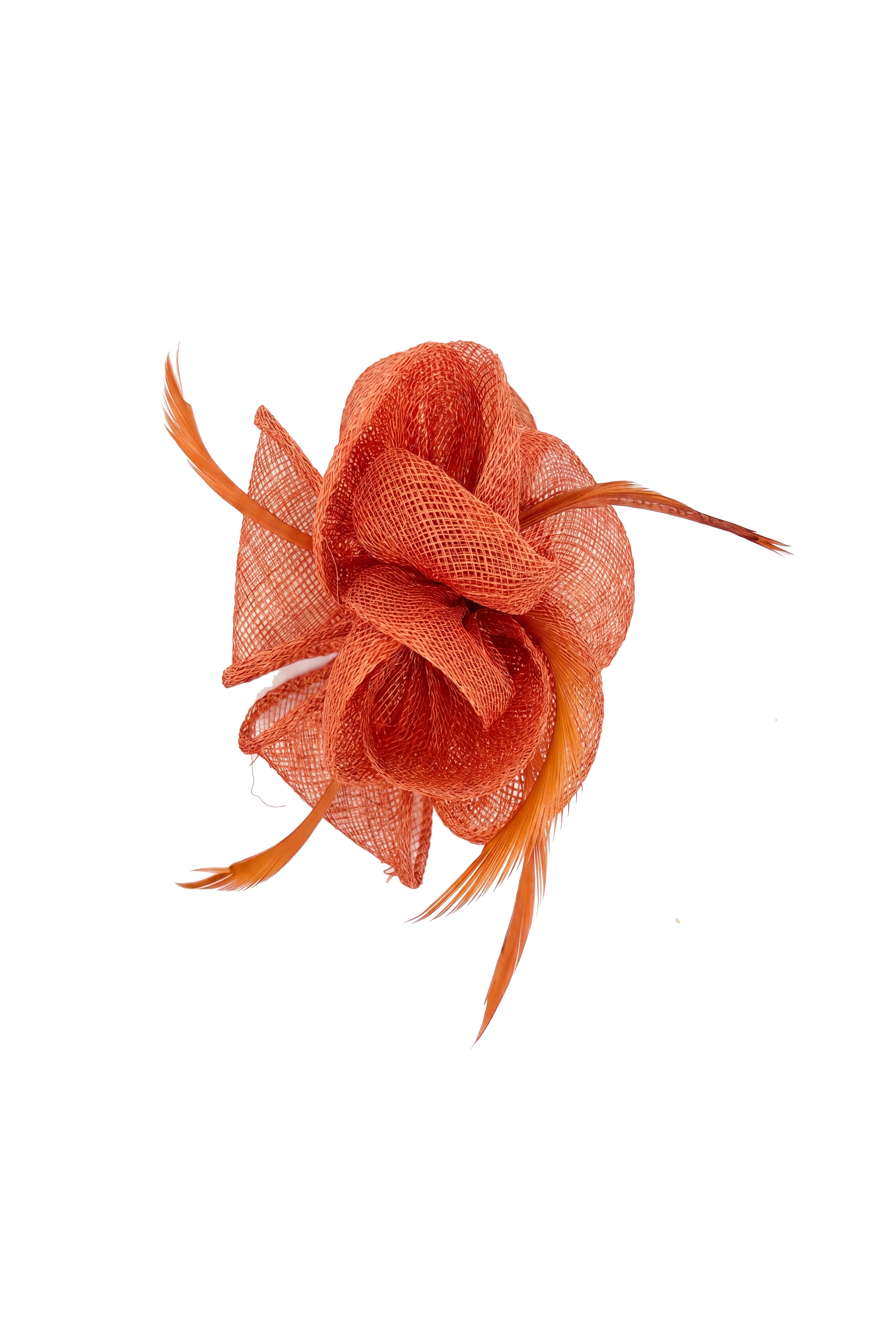 Small Sanity Flower Fascinator with Feather Trim – Dual Wear Brooch & Hair Clip