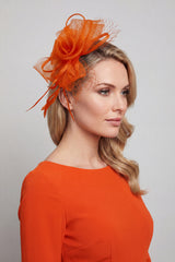 Double Flower Gauze Feather Fascinator Headband