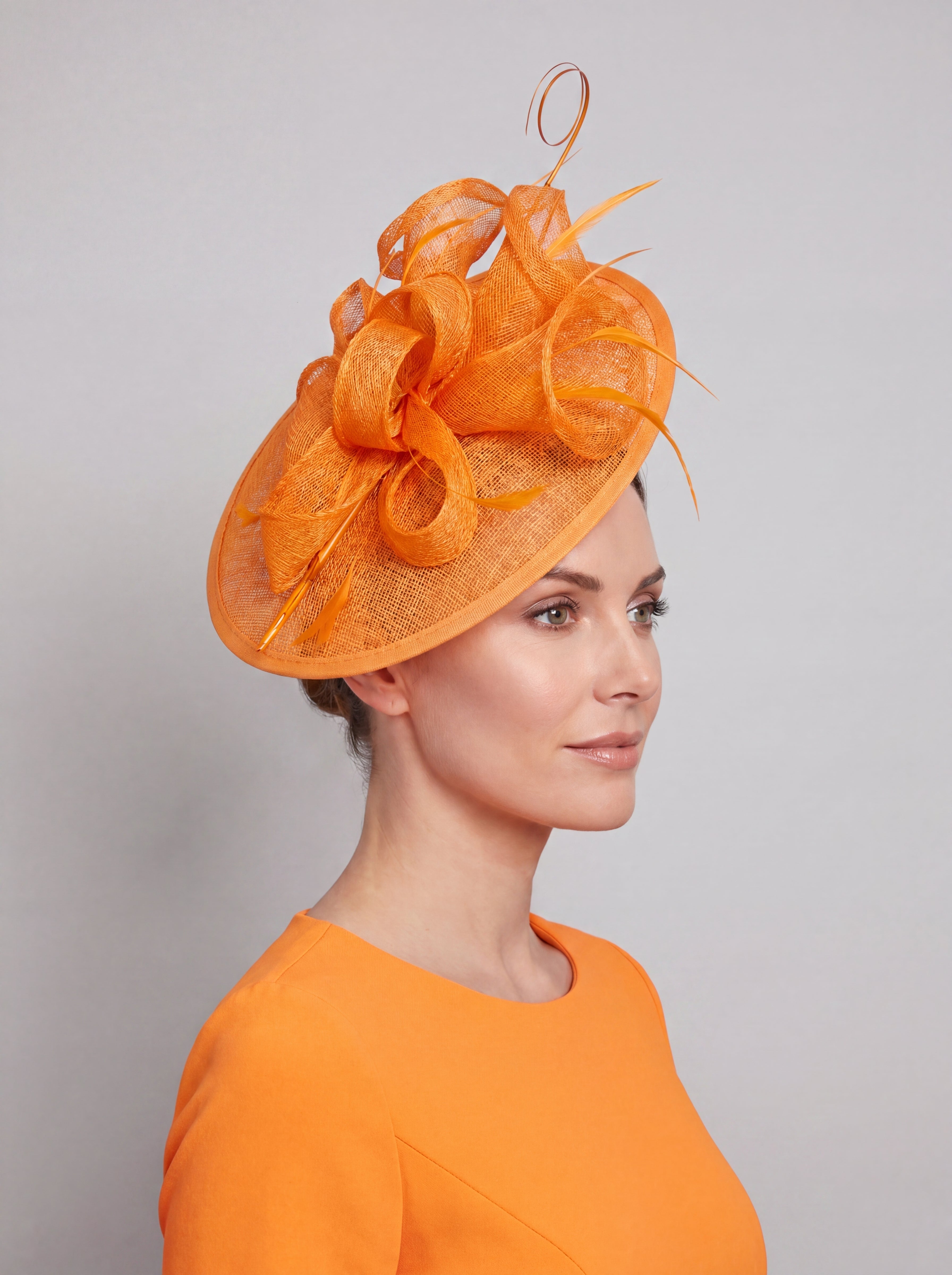 Statement Disc Fascinator with Petunia Flower and Feather Trim