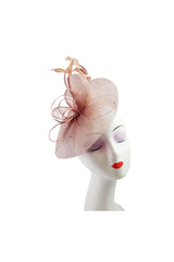 Curled Sinamay Bow Fascinator with Feather Trim Diamonds Pink