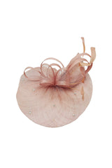 Curled Sinamay Bow Fascinator with Feather Trim Diamonds Pink