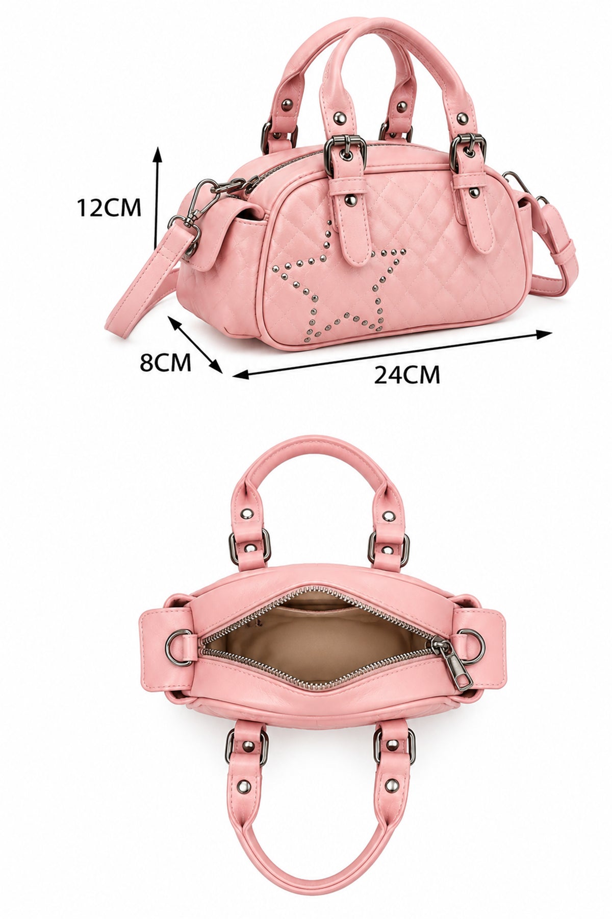 Women’s Quilted Star Stud Mini Handbag with Crossbody Strap