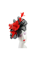 Mesh Fascinator with Feather Flower Detail Red
