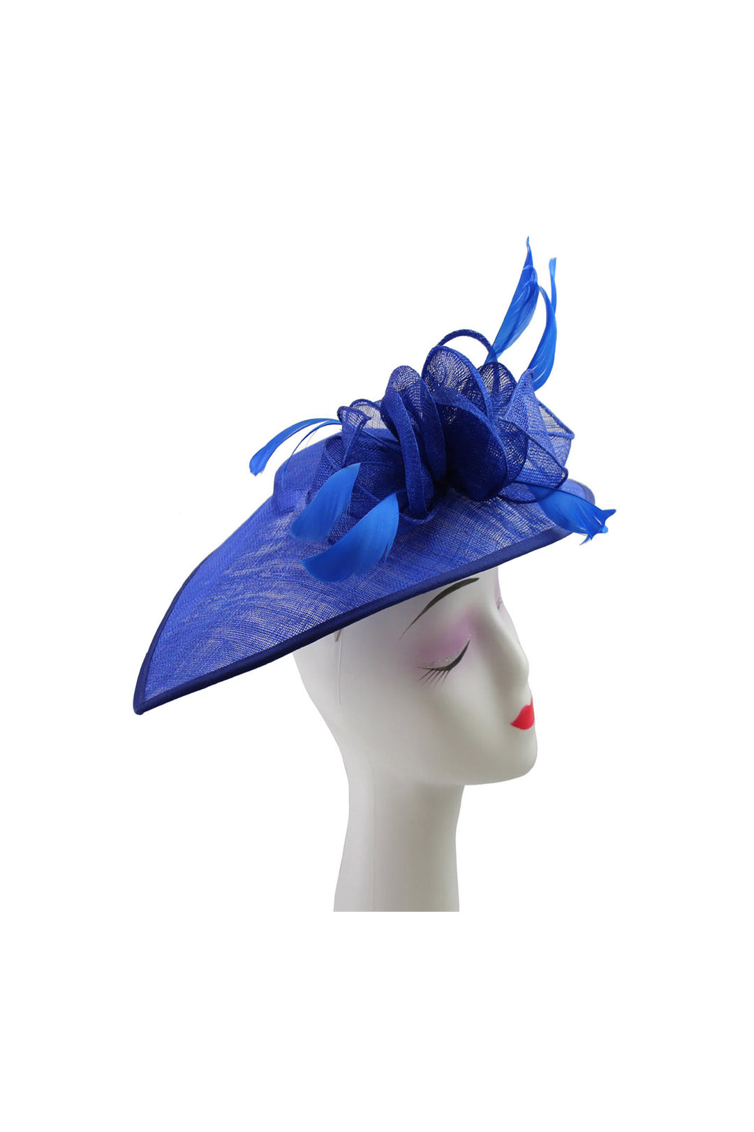 Mesh Disc Fascinator with Bow and Feather Detail Royal Blue