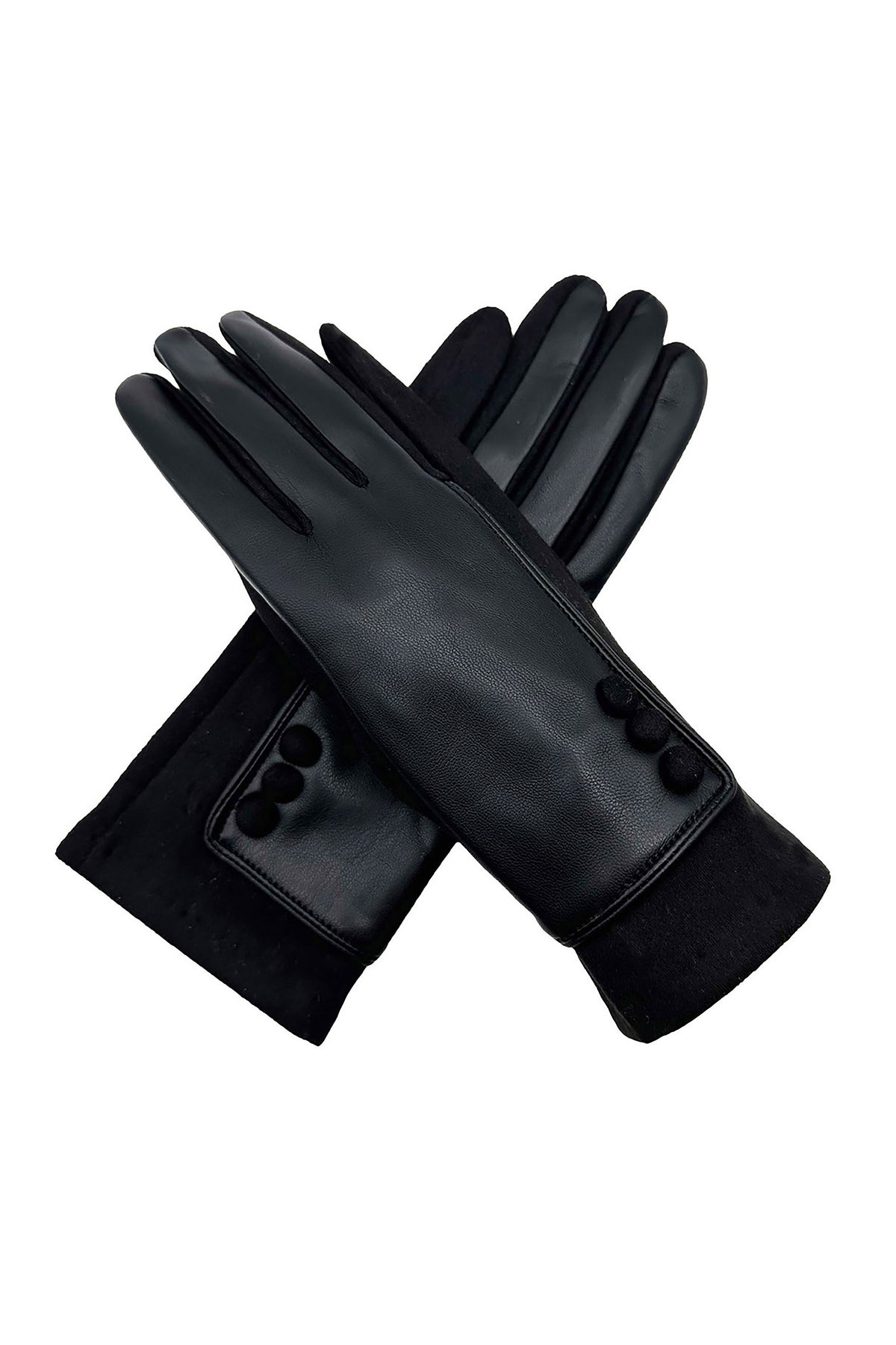 Elegant Button Detail Leather-Look Gloves