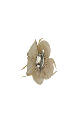 Small Sanity Flower Fascinator with Feather Trim – Dual Wear Brooch & Hair Clip