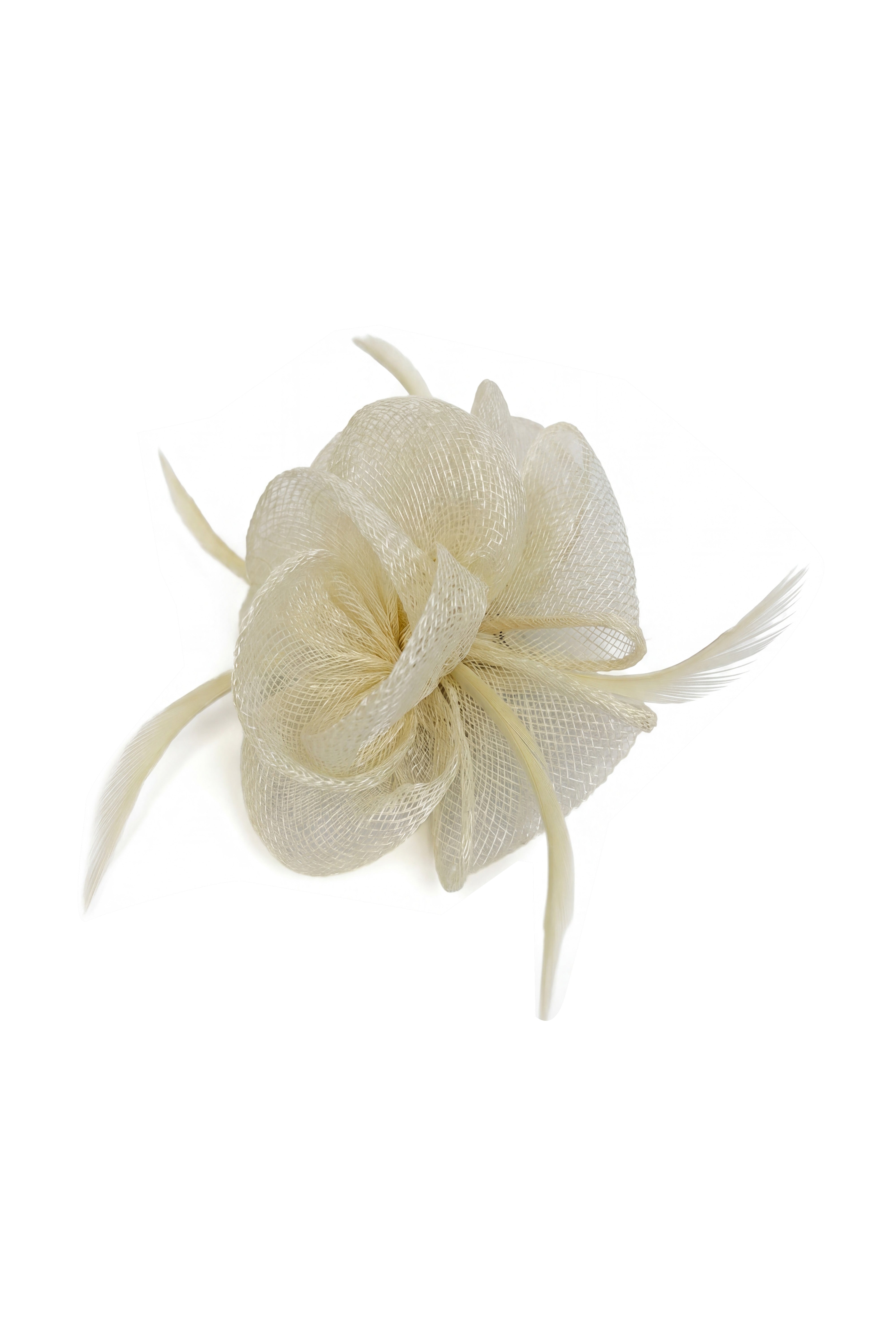 Small Sanity Flower Fascinator with Feather Trim – Dual Wear Brooch & Hair Clip
