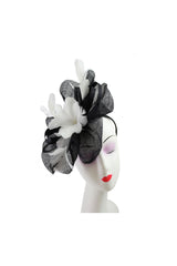 Mesh Fascinator with Feather Flower Detail White
