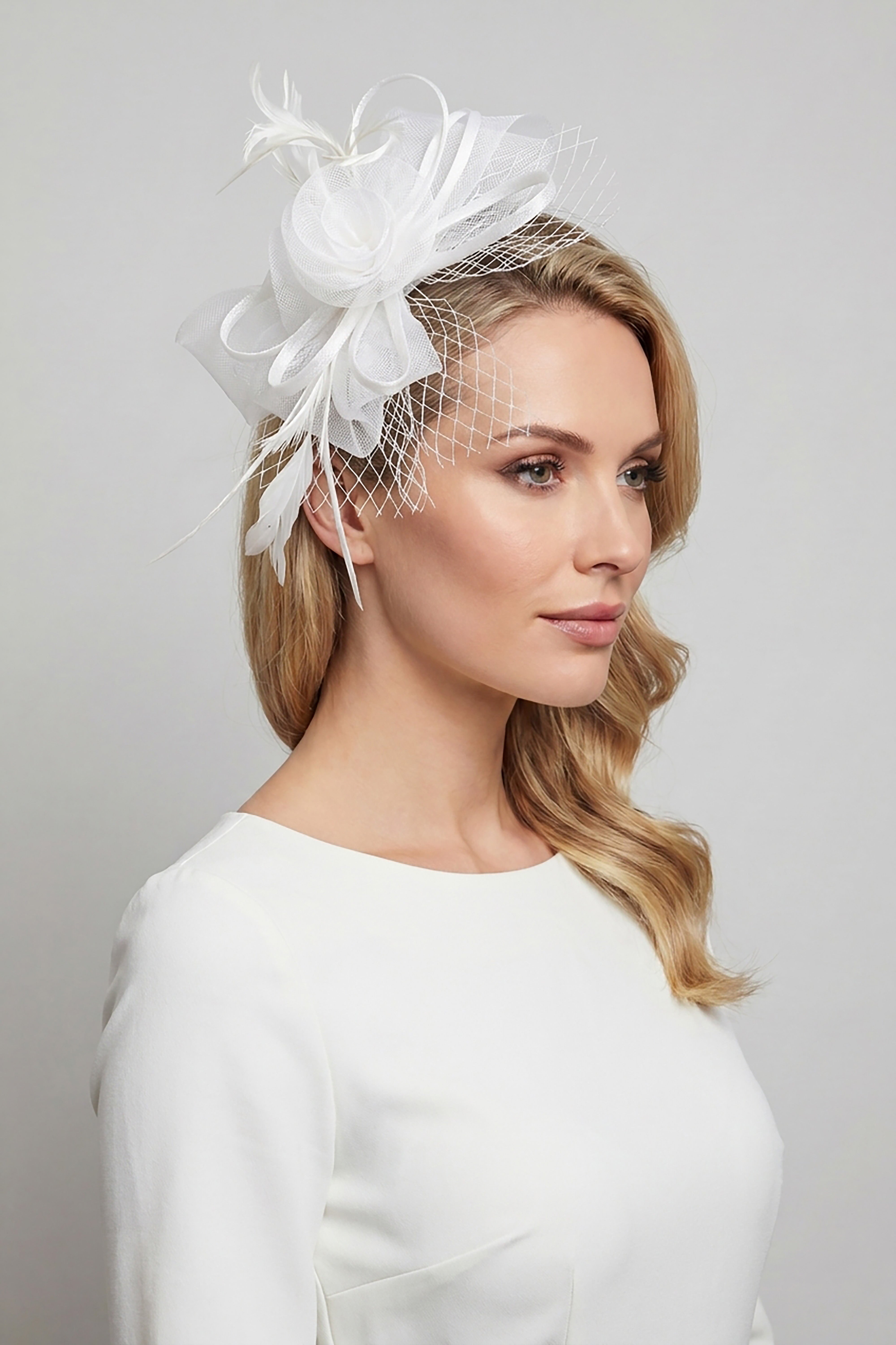 Double Flower Gauze Feather Fascinator Headband