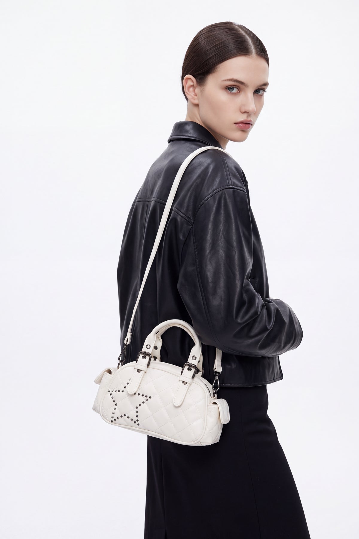 Women’s Quilted Star Stud Mini Handbag with Crossbody Strap