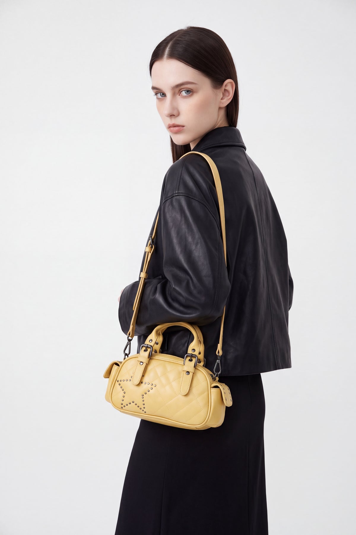 Women’s Quilted Star Stud Mini Handbag with Crossbody Strap