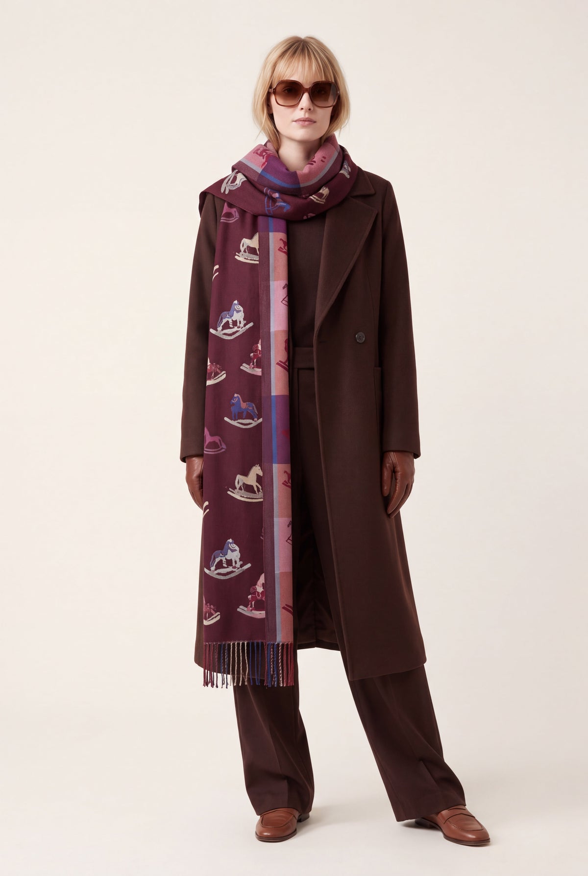 Women’s Rocking Horse Print Fringed Scarf