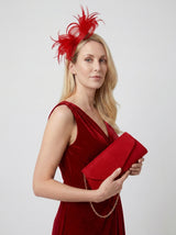Satin Envelope Clutch Bag and Feather Fascinator Occasion Red Set