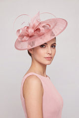 Large Disc Fascinator Hat with Looped Bow & Feather Detail