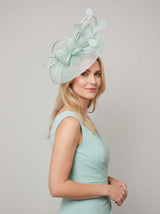 Curled Sinamay Bow Fascinator with Feather Trim Diamonds